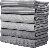 SISXSO Premium Kitchen,Hand Towels (20”x 28”, 6 Pack) Large Cotton, Dish, Flat & Terry Towel Highly Absorbent Tea Towels Set with Hanging Loop Gray