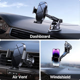 SISXSO 3-in-1 Cell Phone Holder for Car, Universal Phone Holder Mount for Dashboard Air Vent Windshield Compatible with 15 14 13 12 11 Pro Max Xs XR X, Galaxy