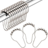 SISXSO Shower Curtain Hooks, Decorative Rust Proof Stainless Steel Shower Curtain Hooks for Bathroom Shower Rods Set of 12, Polished Nickel