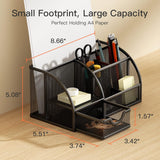 SISXSO Mesh Desk Organizer Multifunctional Desktop Office Supplies Holder with 6 Compartments and 1 Drawer for Home School Classroom