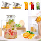 Jarra de vidro de 2 litros e 68 onças com tampa, jarra de água quente e fria com alça, para bebidas caseiras, sucos, chá gelado e leite transparente 