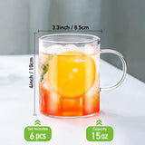 SISXSO Glass Coffee Mugs Set of 6, 15 oz Large Coffee Mug, Wide Mouth Glass Mugs, Mocha Hot Beverage Mugs, Clear Espresso Cups with Handle, Glass Cup for Hot or Cold Latte, Cappuccino, Tea, Juice, Beer