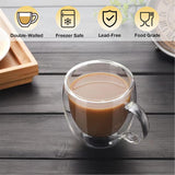 SISXSO Double Wall Insulated Glasses Espresso Cups Set of 4, 5 oz Clear Coffee Cups with Handle, Espresso Shot Glasses, Suit for Espresso Machine, Latte, Cappuccino, Glass Coffee Mugs
