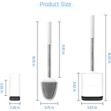 Conjunto de escova de vaso sanitário e suporte para banheiro, cabeça de escova de vaso sanitário flexível com cerdas de silicone, tamanho compacto para armazenamento e organização, base com ranhuras de ventilação (1 pacote, prata) 