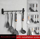 Prateleira de utensílios de cozinha, trilho de alumínio para pendurar, com 10 ganchos e 2 parafusos para armário de cozinha, armário de banheiro, bar, quarto, montagem na parede (23,6 polegadas) 