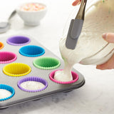 SISXSO Reusable Silicone Round Baking Cups, Muffin Liners, Pack of 12, Multicolor
