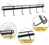 SISXSO Adhesive Wall Hooks Rack Kitchen Rail, Space Saving Utensil Holder No Drilling Wall Mounted Accessory Hanger with 6 Hooks for Kitchen Bathroom Bedroom Pack of 2 (Black)