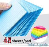 SISXSO Lined Sticky Notes 4X6 in Bright Ruled Post Stickies Colorful Super Sticking Power Memo Pads Its, 45 Sheets/pad, 6 Pads/Pack