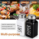 SISXSO Salt and Pepper Shakers Set, Cute Glass Spice Shaker with Stainless Steel Lid, Black and White Kitchen Table Decor and Accessories for Counter, for Kitchen Wedding Gifts, 2.7oz Each