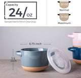 Tigelas de sopa de 24 onças com alças e tampas grandes, conjunto de 2 tigelas de cerâmica para sopa, cereal, ensopado, macarrão, tigelas de cerâmica coloridas para cozinha, adequadas para micro-ondas e lava-louças, cinza e bege 