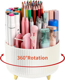 SISXSO Desk Pencil Pen Holder, 5 Slots 360°Degree Rotating Pen Organizers for Desk, Desktop Storage Stationery Supplies Organizer, Cute Pencil Cup Pot for Office, School, Home, Art Supply, Dark Green