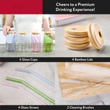 SISXSO 4 Pack Multicolor Glass Cups With Lids and Straws - Drinking Glasses, Glass Tumbler With Straw And Lid, Iced Coffee Cups, Glass Coffee Cups With Bamboo Lids