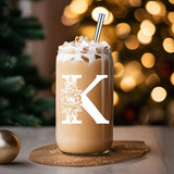SISXSO Initial Glass Cup, Monogrammed Gifts for Women, 16 oz Glass Cups w/Lids Straws, Iced Coffee, Beer Can Shaped Glass Tumbler w/Straw Lid - Personalized Christmas, Birthday Gifts for Her