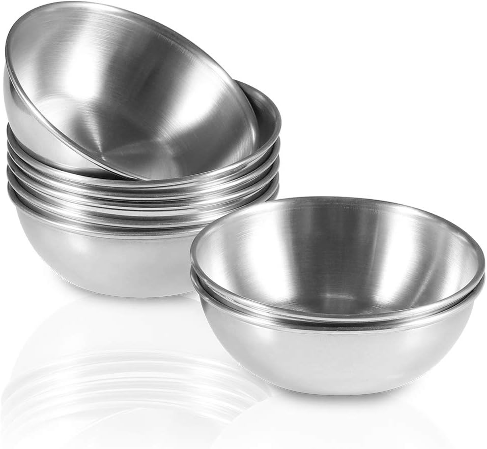 SISXSO 8 Pack 3.2inch Stainless Steel Sauce Dishes Mini Individual Saucers Bowl Round Seasoning Dishes Sushi Dipping Bowl Appetizer Plates, Sliver