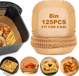 SISXSO Air Fryer Paper Liners,125Pcs Parchment Paper, Air Fryer Disposable Paper Liner for Microwave, Non-Stick Air Fryer Liners Square Free of Bleach (8IN)