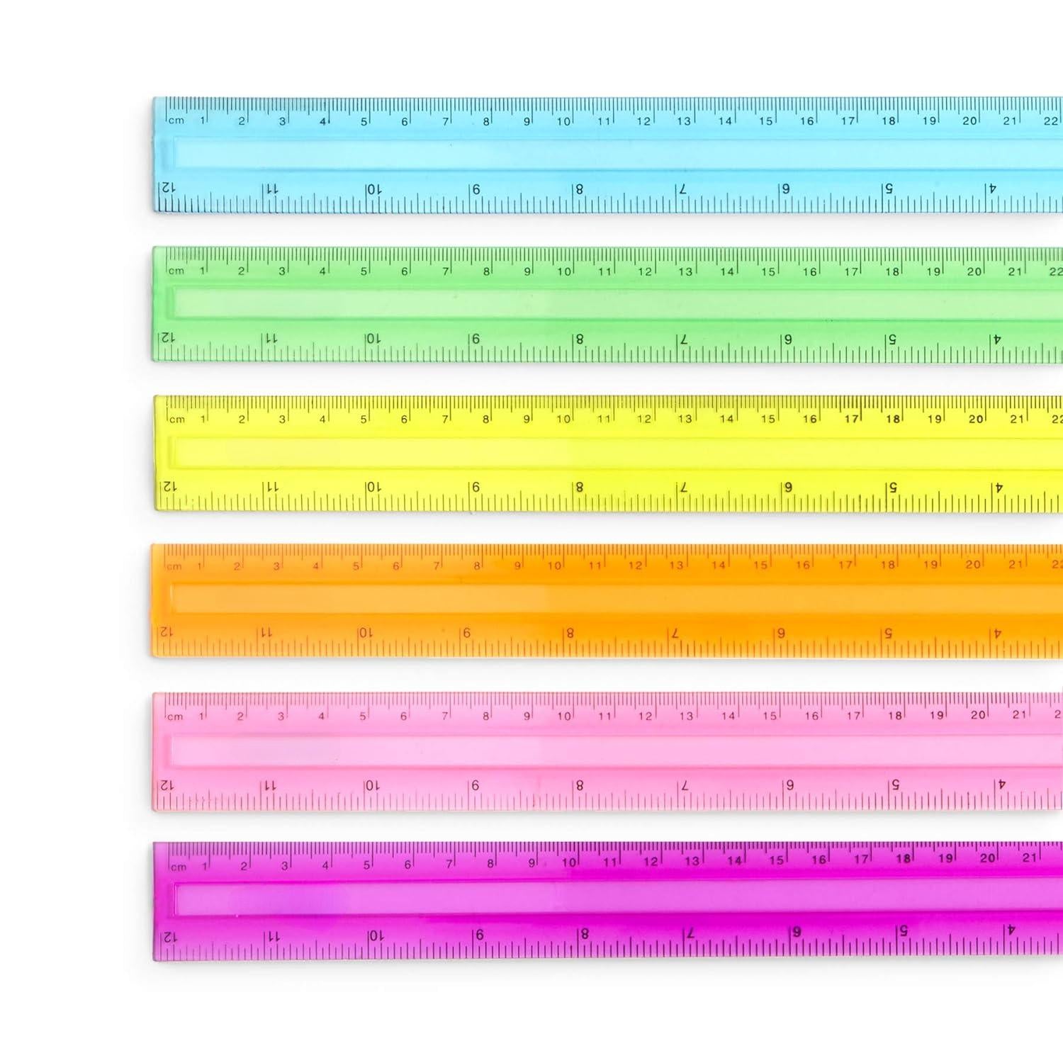 SISXSO 30 Plastic Rulers, Bulk Shatterproof 12 Inch Ruler for School, Home, or Office, Clear Plastic Rulers, Assorted Colors, 30 Pack