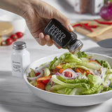 SISXSO Salt and Pepper Shakers Set, Cute Glass Spice Shaker with Stainless Steel Lid, Black and White Kitchen Table Decor and Accessories for Counter, for Kitchen Wedding Gifts, 2.7oz Each