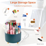 SISXSO Desk Pencil Pen Holder, 5 Slots 360°Degree Rotating Pen Organizers for Desk, Desktop Storage Stationery Supplies Organizer, Cute Pencil Cup Pot for Office, School, Home, Art Supply, Dark Green