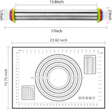 Conjunto de rolo de massa e tapete para assar massa, rolos de massa com anéis de espessura ajustáveis, rolo de massa de aço inoxidável para assar fondant, pizza, torta, massa, macarrão, biscoitos (tapete preto) 