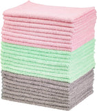 SISXSO Microfiber Cleaning Cloth, Non-Abrasive, Reusable and Washable, Pack of 24, Blue/White/Yellow, 16" x 12"