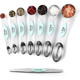 Conjunto de 8 colheres de medição magnéticas com ímãs N45 fortes, aço inoxidável resistente, cabe em potes de temperos de cozinha para assar e cozinhar, sem BPA, multicolorido 