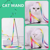 SISXSO 2 PCS Interactive Cat Rainbow Wand Toys, Interactive Cat Teaser Wand String, Colorful Ribbon Charmer for Cats and Kittens
