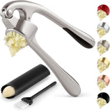 SISXSO Premium Garlic Press with Soft Easy-Squeeze Ergonomic Handle, Sturdy Design Extracts More Garlic Paste Per Clove, Garlic Crusher for Nuts & Seeds, Professional Garlic Mincer & Ginger Press