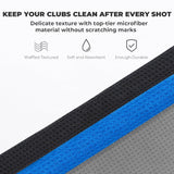 Pacote com 3 toalhas de golfe para bolsas com clipe e padrão waffle de microfibra, azul, preto e cinza, três dobras 