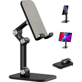 SISXSO Phone Stand, Adjustable Height and Angle Cell Phone Stand for Desk Foldable Holder, Taller Phone Stand Compatible 4-11 Inch All Mobile Phone/Pad/Tablet - Black