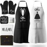 SISXSO Aprons for Couples Gifts - Anniversary, Bridal Shower, Wedding, Engagement gifts for Couples, Christmas Gifts for Couple, His and Her Gifts, 8 Pack Kitchen Cooking Apron Gift Set