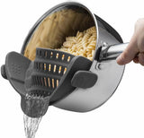 SISXSO Strain Pot & Pasta Strainer - Adjustable Silicone Clip On Strainer for Pots, Pans, & Bowls- Kitchen Gadgets, Noodle, Food, Gifts for Women, Gray