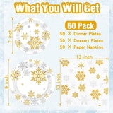 SISXSO 150 PCS Christmas Paper Plates and Napkins Set, Serve 50 Guests Christmas Snowflake Paper Plates, 9" Dinner Plates 7" Dessert Plates Napkins Disposable Tableware Set for Christmas Party Supplies