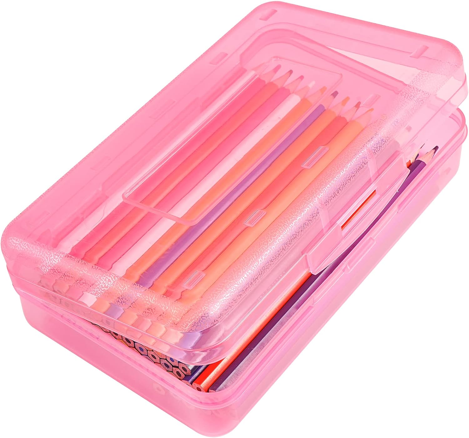 SISXSO Colored Plastic Pencil Box, Large Capacity Pencil Case, Pencil Boxs for s Adults, Hard Crayon Box Storage with Snap-Tight Lid for School Office Supplies (Pink)