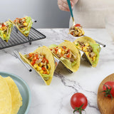 SISXSO 4 Pack Stainless Steel Taco Holders, Premium Taco Stands, Holds 2 Or 3 Tacos Each Taco Tray, Taco Rack With Easy-Access Handle, Food Grade Taco Plate Shells Oven & Grill Safe, BPA Free(Hollow)