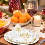 SISXSO 150 PCS Christmas Paper Plates and Napkins Set, Serve 50 Guests Christmas Snowflake Paper Plates, 9" Dinner Plates 7" Dessert Plates Napkins Disposable Tableware Set for Christmas Party Supplies