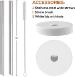 SISXSO [ 8 Pack ] 16 OZ Glass Juicing Bottles w Airtight Lids & 2 Straws & 2 Lids w Hole - Reusable Drinking Jars, Travel Water Cups - Tall Mason Jar for Juice, Boba, Smoothie, Tea, Kombucha, Homemade Drinks