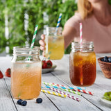SISXSO [200 Pack] Striped Paper Drinking Straws  Biodegradable - Assorted Colors