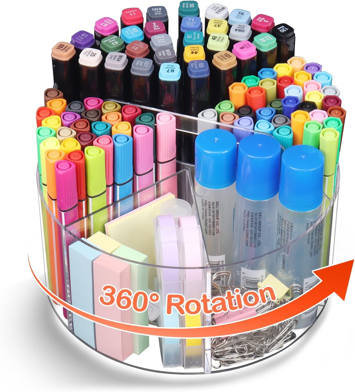 SISXSO Pen Holder, 360 Degree Rotating Pen Organizer for Desk, Rotating Desk Organizer Acrylic Desk Organizer with 6 Compartments, Marker Organizer Pen Caddy for Office School Home Art Supply