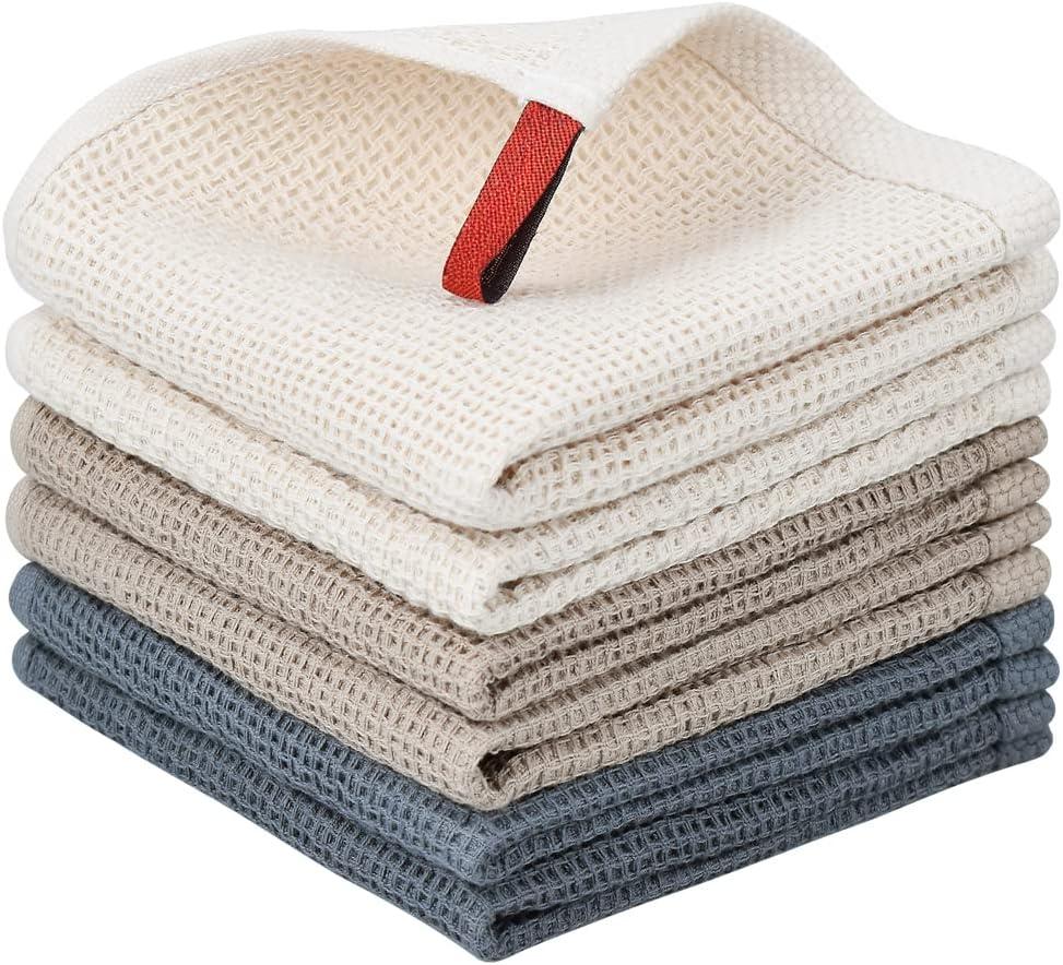 SISXSO 6 Pack Kitchen Towels and Dishcloths Sets, Cotton Soft Absorbent Quick Drying Dish Towels for Kitchen,Washing Dishes,12x12 Inches, Multi Color