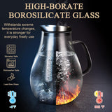SISXSO 2 Liter Glass Pitcher, Water Pitcher with Removable Lid And Wide Handle, Easy Clean Juice Jug for Fridge, Beverage Carafe for Cold/Hot Water, Iced Tea, 1 Free Long-Handled Brush Included