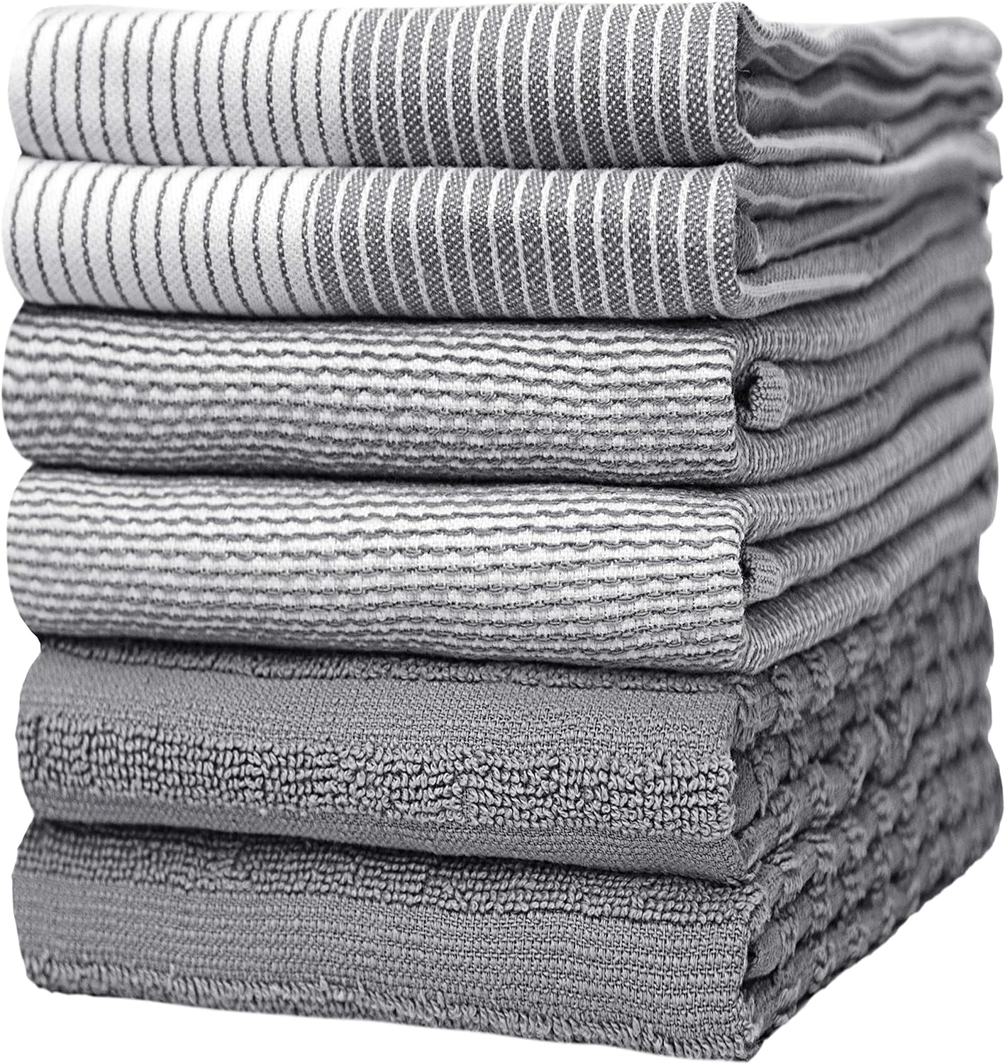 SISXSO Premium Kitchen,Hand Towels (20”x 28”, 6 Pack) Large Cotton, Dish, Flat & Terry Towel Highly Absorbent Tea Towels Set with Hanging Loop Gray