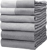 SISXSO Premium Kitchen,Hand Towels (20”x 28”, 6 Pack) Large Cotton, Dish, Flat & Terry Towel Highly Absorbent Tea Towels Set with Hanging Loop Gray
