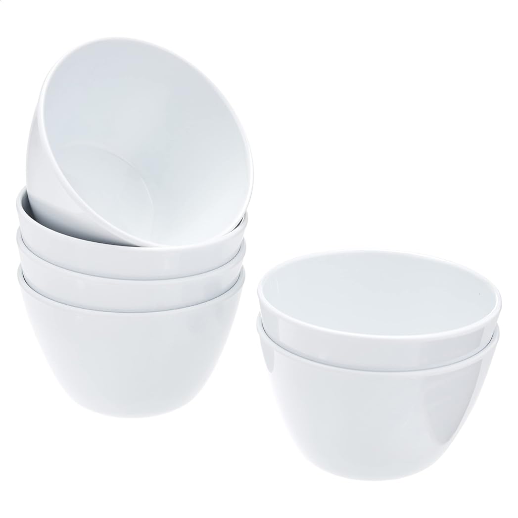 SISXSO Round Melamine Bowl, 8 oz, White, 6 Piece Set