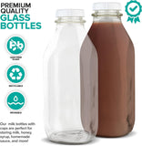 SISXSO Liter Glass Milk Bottles (2 Pack) - 32-Oz Milk Jars with Lids - Food Grade Glass Bottles - Dishwasher Safe - Bottles for Milk, Buttermilk, Honey, Maple Syrup, Jam, BBQ Sauce