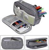 SISXSO Big Capacity Pencil Case Large Storage Pencil Bag Pouch 3 Comparments Pen Case Makeup Bag for Adults Office Supplies Stationery Organizer Holder, Gray