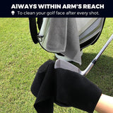 Pacote com 3 toalhas de golfe para bolsas com clipe e padrão waffle de microfibra, azul, preto e cinza, três dobras 