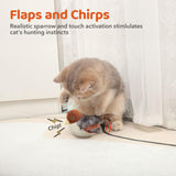 SISXSO Cat Toys Rechargeable Flapping Bird Sparrow, Lifelike Chirp Tweet, Touch Activated Kitten Toy Interactive Cat Exercise Toys for All Breeds Cat Kicker Cat Toys 4.0 Inches