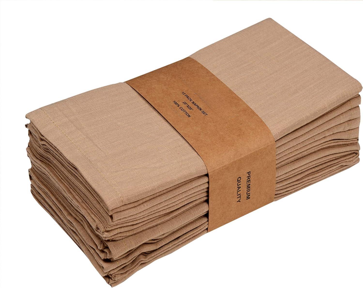 SISXSO Dinner Napkins Solid Slub Set of 12 Taupe Color Dinner Napkins Over Sized 20X20 in Cloth Napkins Cotton Cloth Napkins with Mitered Corners Soft Dinner Napkins