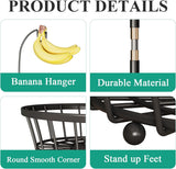 SISXSO 2-Tier Fruit Basket Bowl Stackable Vegetable Storage with Banana Tree Hanger Stand for Kitchen Countertop, Metal Wire Basket for Bread Onions Potatoes Black