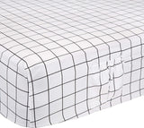 Conjunto de lençóis de cama de microfibra macia de 4 peças com bolsos laterais elásticos, completo, grade preta, geométrico 